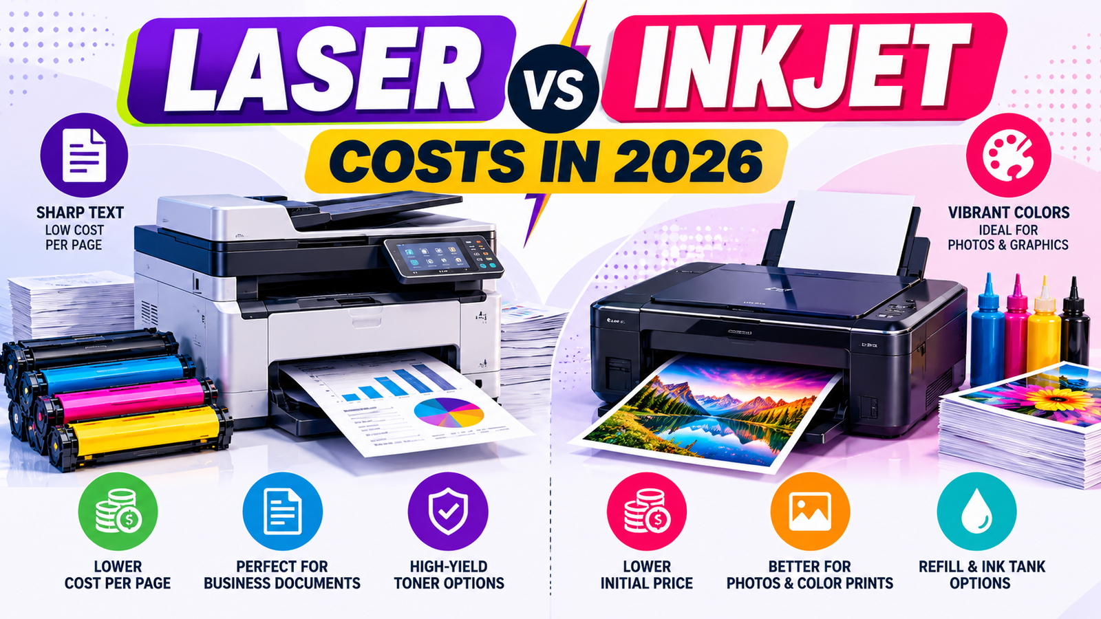 Color Laser vs Inkjet Printer Cost in 2026: Which Is Cheaper for Home and Business?